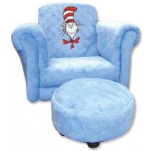 Childs Stuffed Velour Dr Seuss Chair And Ottoman - Blue
