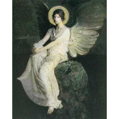 Winged Figure Seated Upon A Rock Poster Print