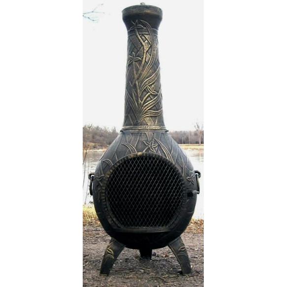 The Blue Rooster Orchid Style Cast Aluminum Chiminea - Gold Accent