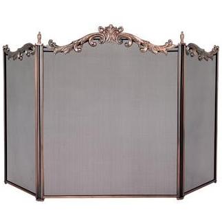 UniFlame 3 Panel Antique Copper Finish Cast Solid Brass Screen
