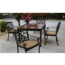 Darlee Santa Monica Granite Top Cast Aluminum Patio Dining Set With Cushions - 41 Inch Square