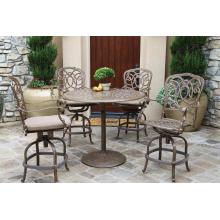 Darlee Florence Cast Aluminum Bar Set With Counter Height Swivel Bar Stools And Pedestal Bar Table - 42 Inch Round