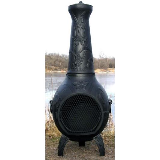The Blue Rooster Butterfly Style Cast Aluminum Chiminea - Charcoal