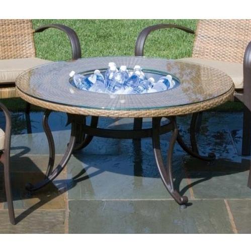 Alfresco Home Loggia Outdoor Beverage Glass Top Wicker Lounge Table - 42.5 Inch Round