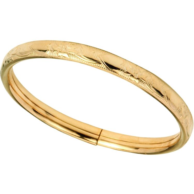 Elegant Baby Infant Gold Flower Etched Bangle Bracelet