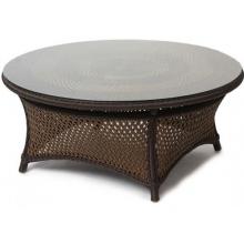 Lloyd Flanders Grand Traverse 42 Inch Round Conversation Table Woven Top With Lay On Glass.