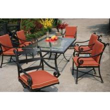 Darlee Laguna Glass Top Cast Aluminum Patio Dining Set With Cushions - 72 Inch Rectangular