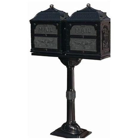 Classic Series Double Mount High Security Locking Mailbox W/ Pedestal - Black W/ Verde Brass