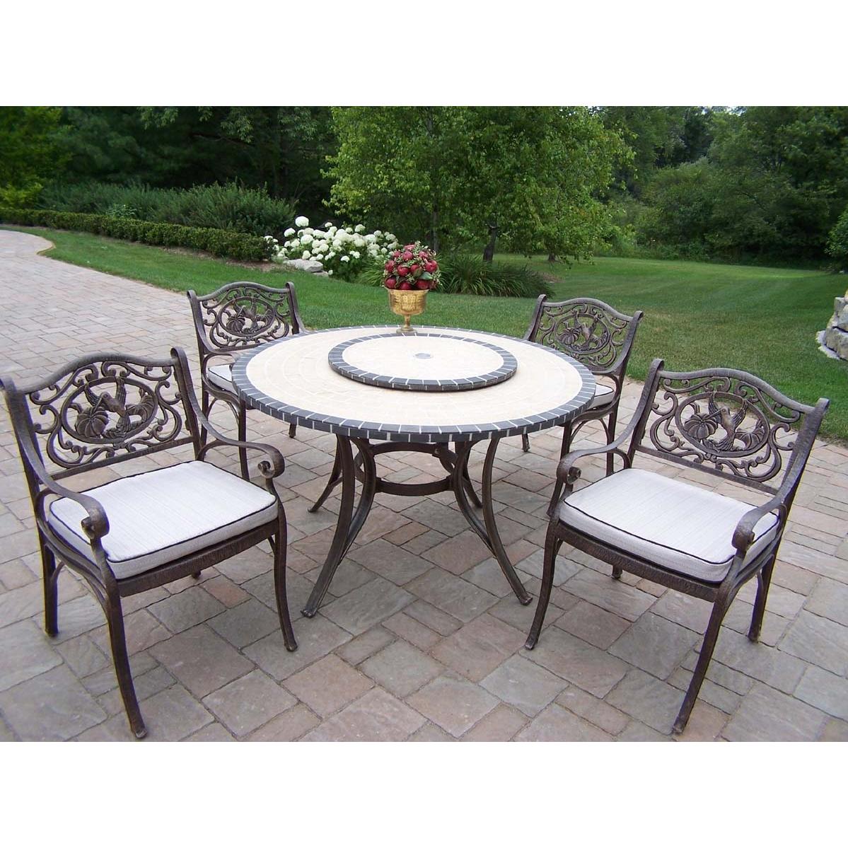 Oakland Living Stone Art Hummingbird 5 Piece Dining Set With Cushions - 48 Inch