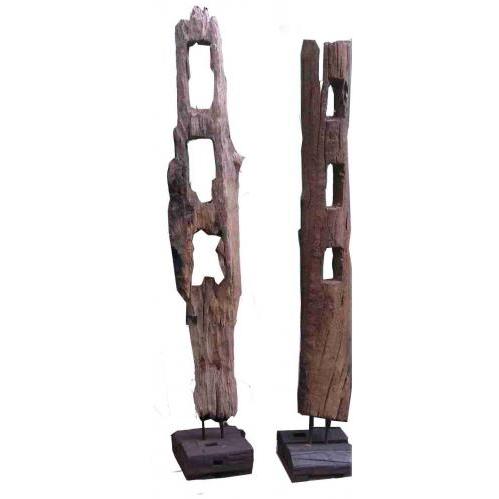 Antique Teak Wood Fence Post On Stand