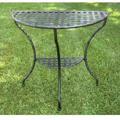 International Caravan Iron Two Tier Half Moon Table - Antique Black