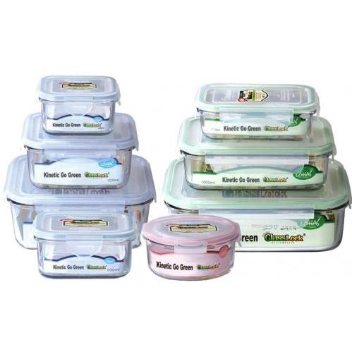 Innova 16 Piece Mixed Shape Glasslock Set (6 Rectangular Pieces / 8 Square Pieces / 2 Round Pieces)