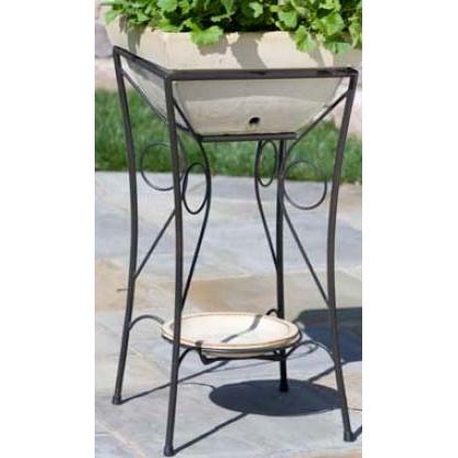 Alfresco Home Square Glazed Planter On Iron Stand - Antique Cream