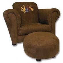 Childs Stuffed Velour Dr Suess ABC Chair And Ottoman - Brown