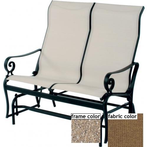 Suncoast Soleil Sling Supreme Loveseat Glider - Sahara Frame And Raku Fabric