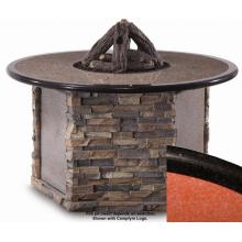 Peterson Outdoor Campfyre 52 Inch Propane Electronic On/Off Remote Russet Granite Fire Pit Table With Stacked Stone Base And Beachwood Logs