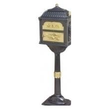 Classic Series Locking Mailbox W/ Pedestal - Charcoal W/ Polished Brass