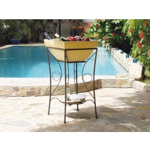 Alfresco Home Outdoor Beverage Cooler With Iron Stand, Square - Antique Cream