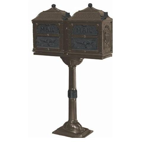 Classic Series Double Mount High Security Locking Mailbox W/ Pedestal - Bronze W/ Verde Brass