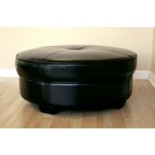 Sion Round Tufted Leather Ottoman In Black