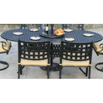 Alfresco Home Chateau 84 Inch Oval Dining Table & Base With Umbrella Hole - Antique Topaz