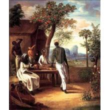 Black Slaves Seated Outside Their House Poster Print
