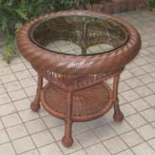 North Cape Cambridge Resin Wicker Round Resin Wicker End Table (with Glass Top) - Antique Wash