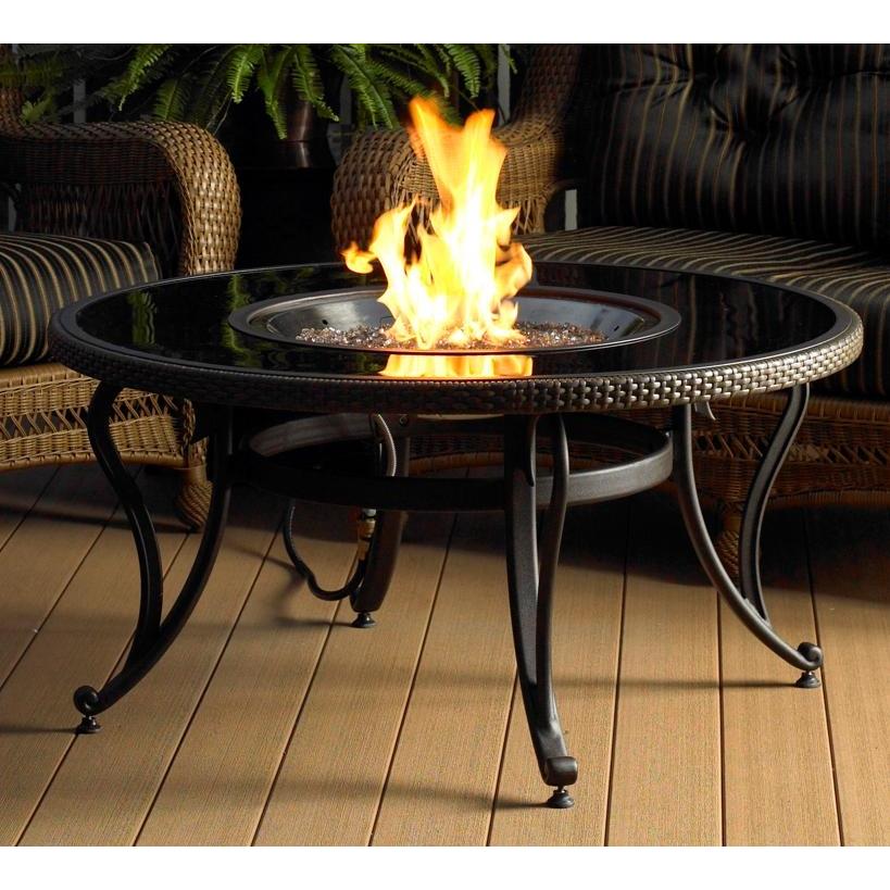 Outdoor GreatRoom Company 42 Inch Chat Fire Pit Table With Black Glass Top - Propane