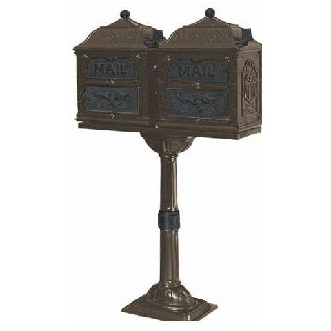 Classic Series Double Mount Locking Mailbox W/ Pedestal - Bronze W/ Verde Brass