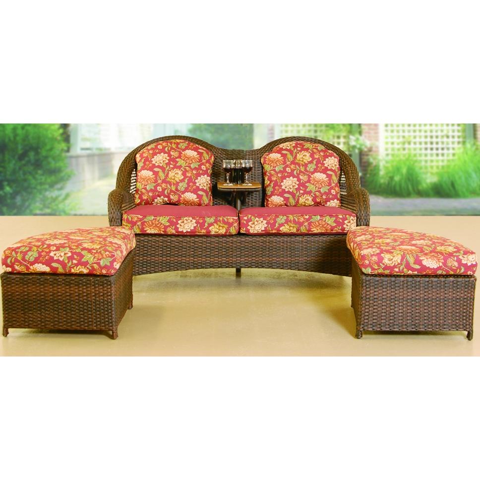 Shade Trends TETE A TETE With Accent Teak Center Table And 2 Ottomans With Passage Island Stripe Fabric