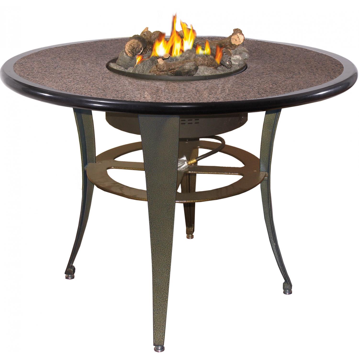 Peterson Outdoor Campfyre 54 Inch Propane Gas Electronic On/Off Remote Granite Fire Pit Table With Beachwood Logs - Bar Height