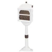 Classic Series Locking Mailbox W/ Pedestal - White W/ Antique Bronze