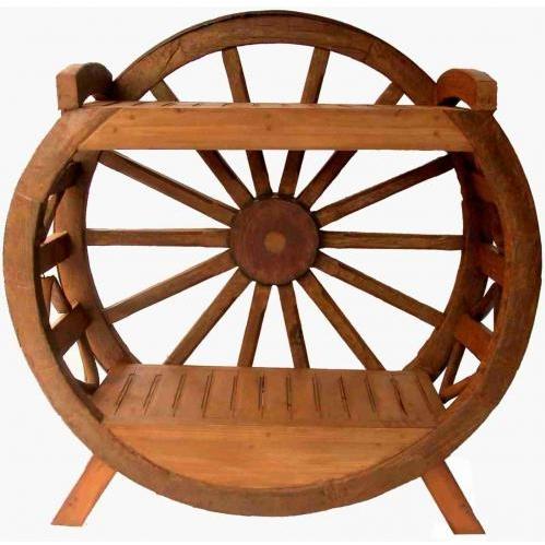 Wagon Wheel Red River Teak Wood Shelf