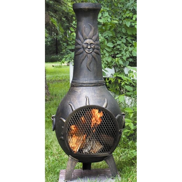 The Blue Rooster Sun Stack Style Cast Aluminum Chiminea - Gold Accent