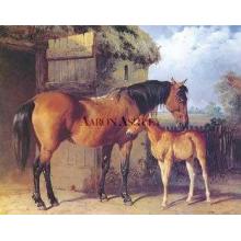 A Mare And Foal In A Stable Yard Poster Print