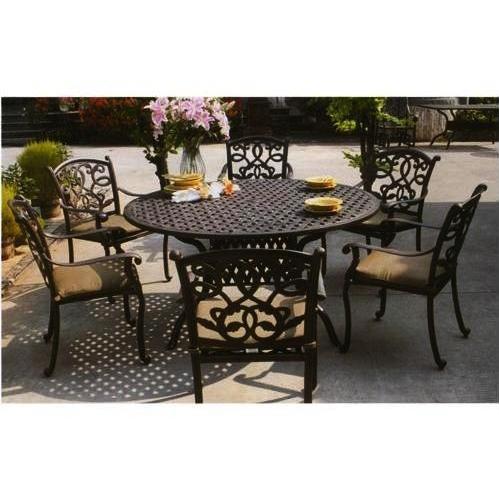 Darlee Santa Monica 60 Inch Round Dining Table Set - Beige Cushions