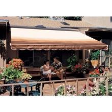 Sunsetter Pro Motorized Awning (11 Ft / Coffee Stripe) With Traditional Laminated Fabric With Right Mounted Moter And Soffit Bracket