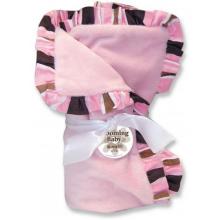 Embroidered Maya Stripe Ruffle Velour Blanket