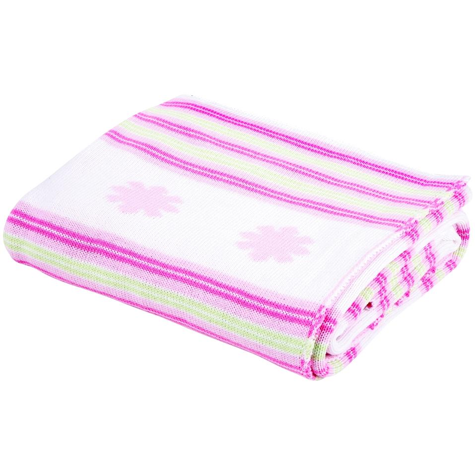 Elegant Baby Embroidered Oversize Flower/Stripe Baby Blanket - Pink.