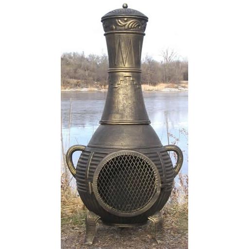 The Blue Rooster Pine Style Cast Aluminum Chiminea - Gold Accent
