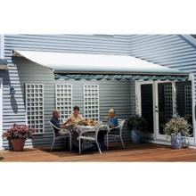 Sunsetter Pro Motorized Awning (14 Ft / Green Stripe) With Traditional Laminated Fabric With Right Mounted Moter And Soffit Bracket