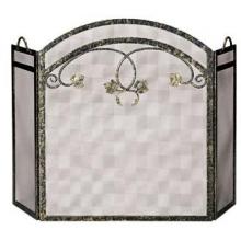 UniFlame 3 Fold Antique Gold Wrought Iron Screen W/ Top Leaf Design