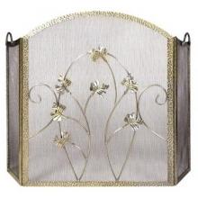 UniFlame 3 Fold Hammered Polished Iron Screen W/ Ornate Leaf Design