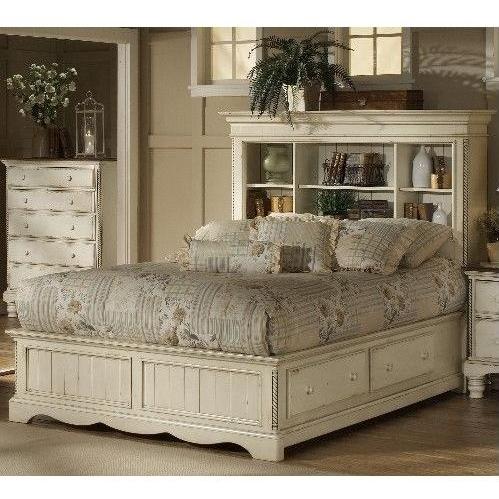 Hillsdale Wilshire Antique White Bookcase Platform Storage Bed - Queen