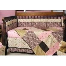 Embroidered Sweet Safari Pink 4-Piece Crib Set