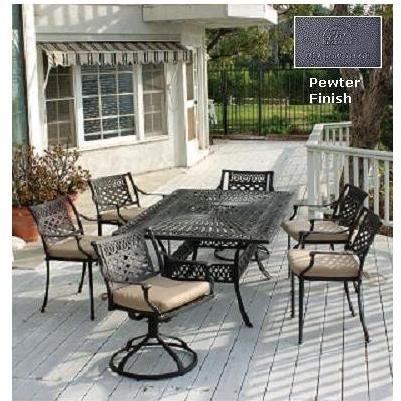 Meadow Decor Magnolia Cast Aluminum Dining Set W/ 72 Inch Rectangular Table - Pewter Finish