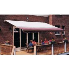 Sunsetter Pro Motorized Awning (10 Ft / Burgundy Stripe) With Traditional Laminated Fabric With Right Mounted Motor And Wall Bracket