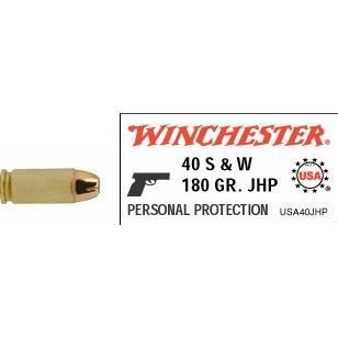 Winchester Ammo 40 Smith & Wesson By Winchester, 40 S&W, 180gr, USA Jacketed Hollow Point, (Per 50)