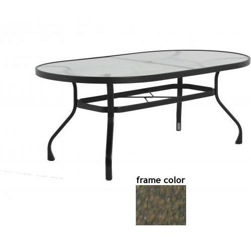 Tribeca 42 X 76 Inch Aluminum Oval Dining Table - Ribbed Glass, With River Rock Frame Picture