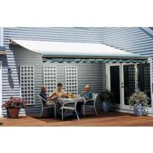 Sunsetter Pro Motorized Awning (10 Ft / Green Stripe) With Traditional Laminated Fabric With Left Mounted Moter And Wall Bracket